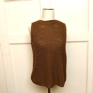 LOFT Brown Sleeveless Knit Sweater Tank Chunky Open Knit Pullover Size S